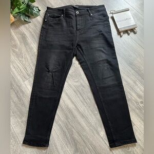 Zara Men's Whiskered Distressed Black Wash Skinny Jeans 36 Waist